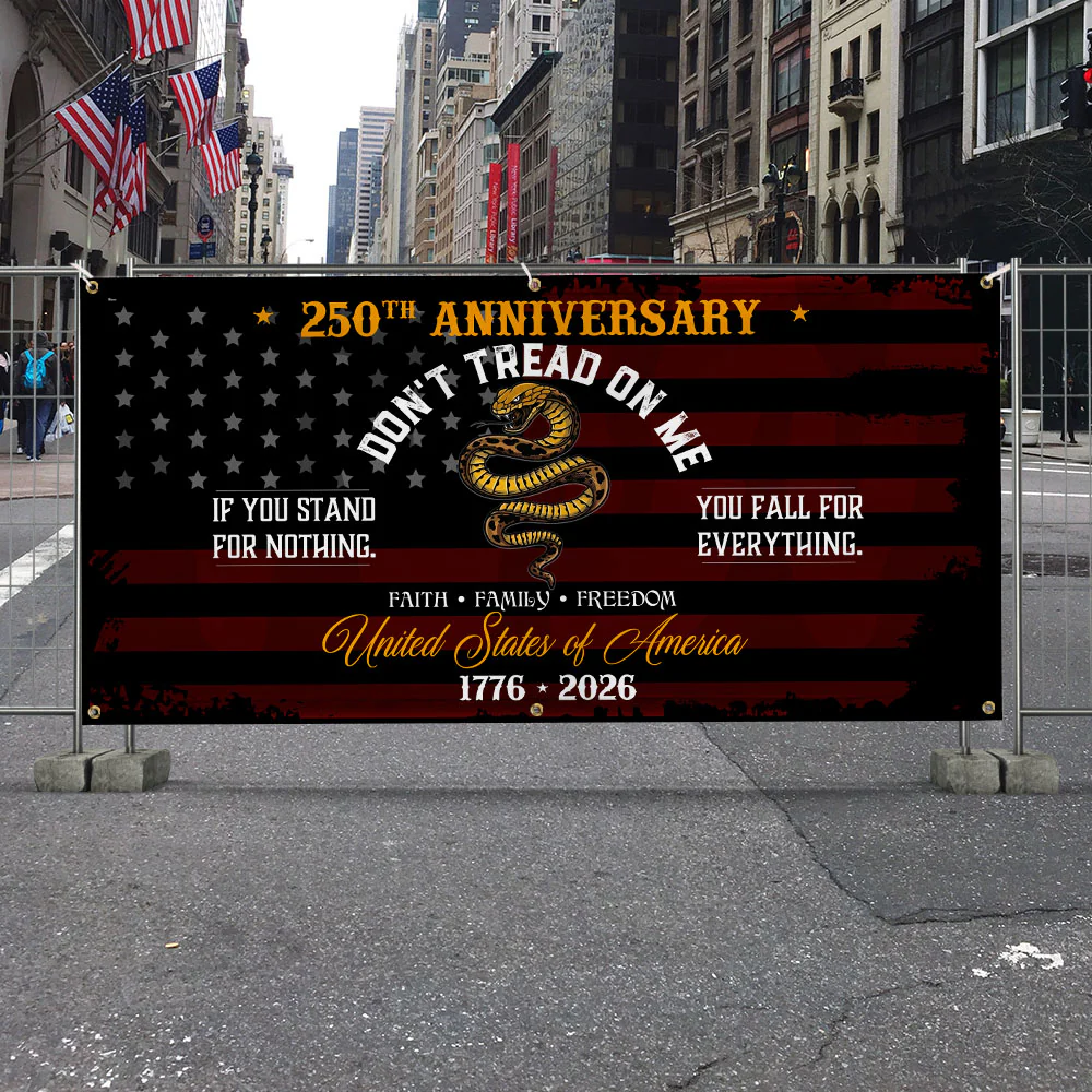 Bimipi USA 250th Anniversary Fence Banner – Don’t Tread On Me Gadsden Flag Patriotic Design