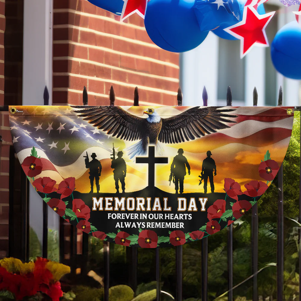 Memorial Day Forever In Our Hearts Non-Pleated Fan Flag