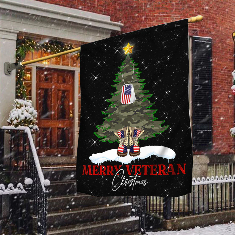 Merry Veteran Christmas Flag, Veterans Day Flag, American Flag