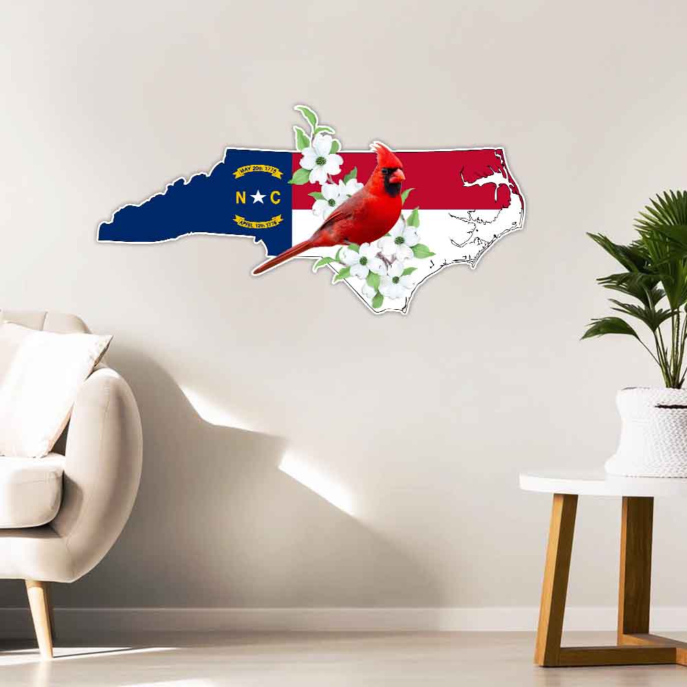 North Carolina State Dogwood Flower and Cardinal Hanging Metal Sign