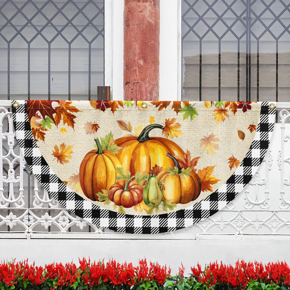 Fall Pumpkins Harvest Happy Fall Y'all Non-Pleated Fan Flag