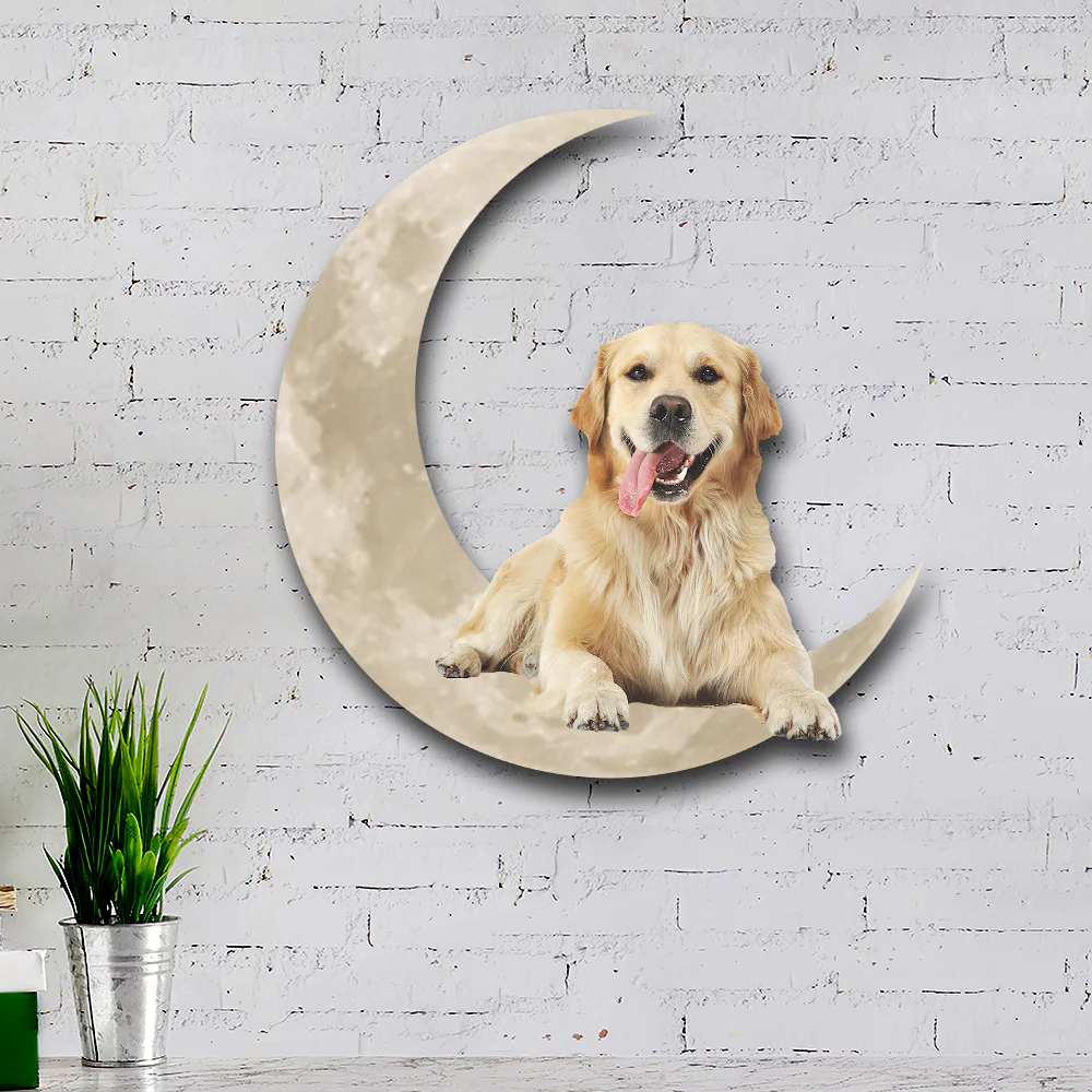 Golden Retriever On The Moon Hanging Metal sign QNK1012MSv2