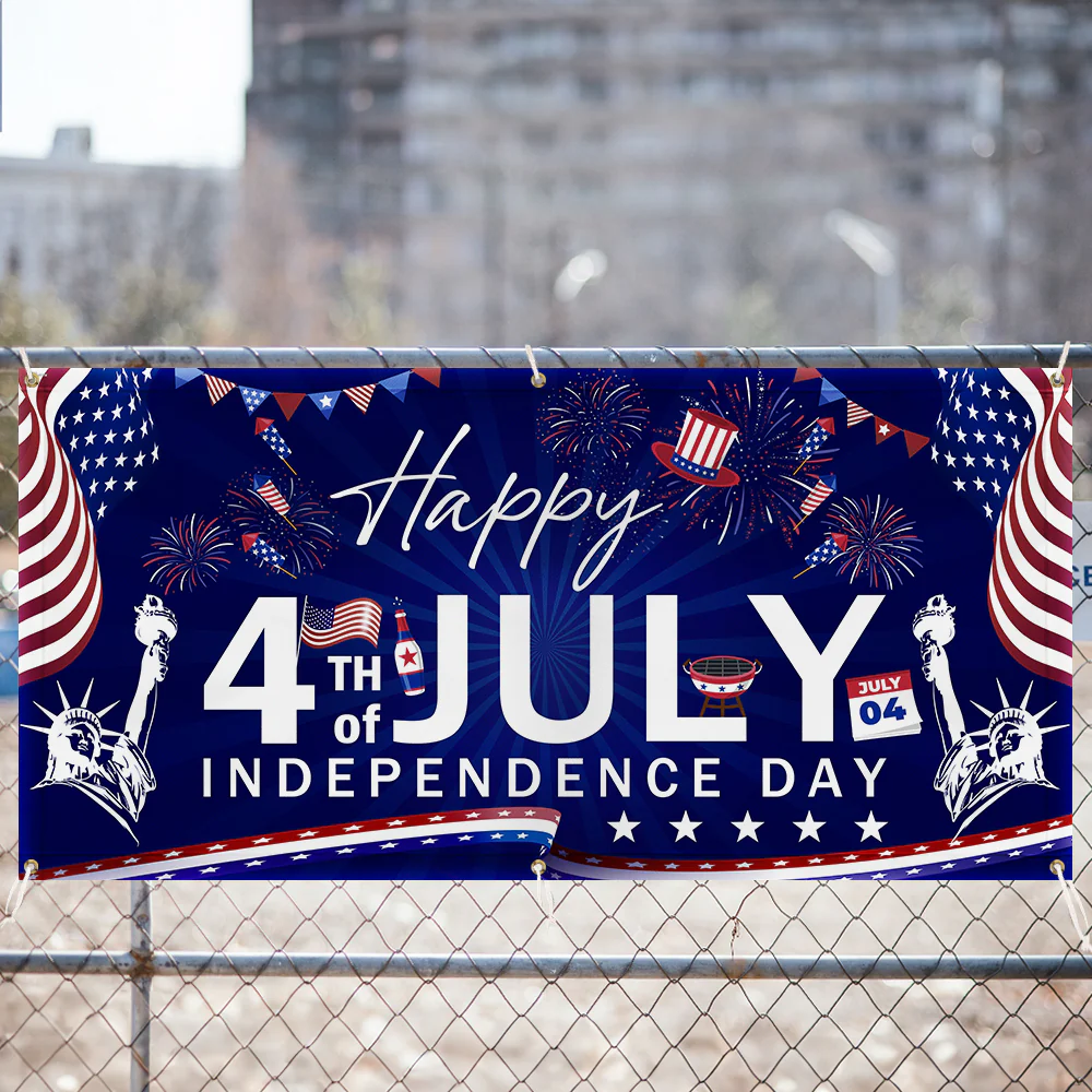 Happy 4th of july Independence Day  Patriotic American Fence Banner