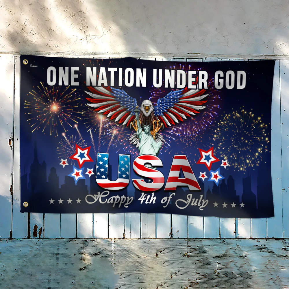 Veterans Day Flag, American Flag - One Nation Under God Patriotic Flag Grommet Flag