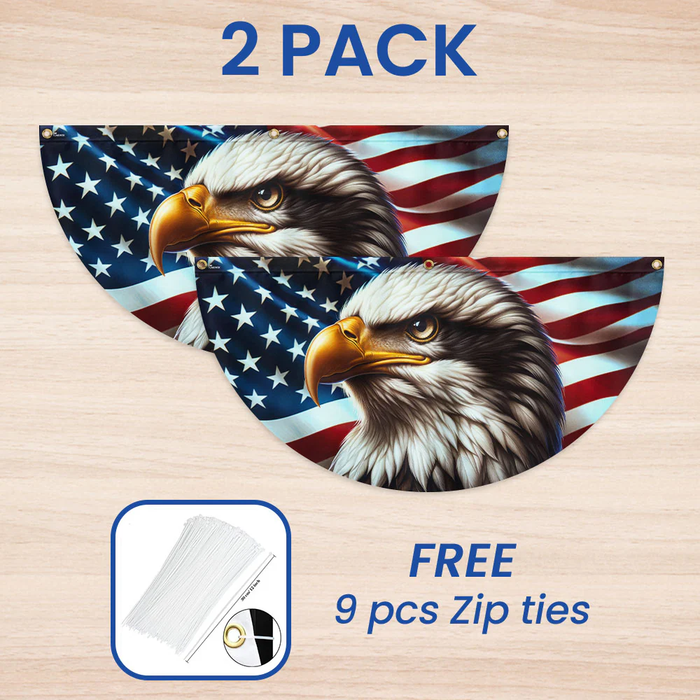 Patriotic Eagle American Non-Pleated Fan Flag 3-Day Shipping