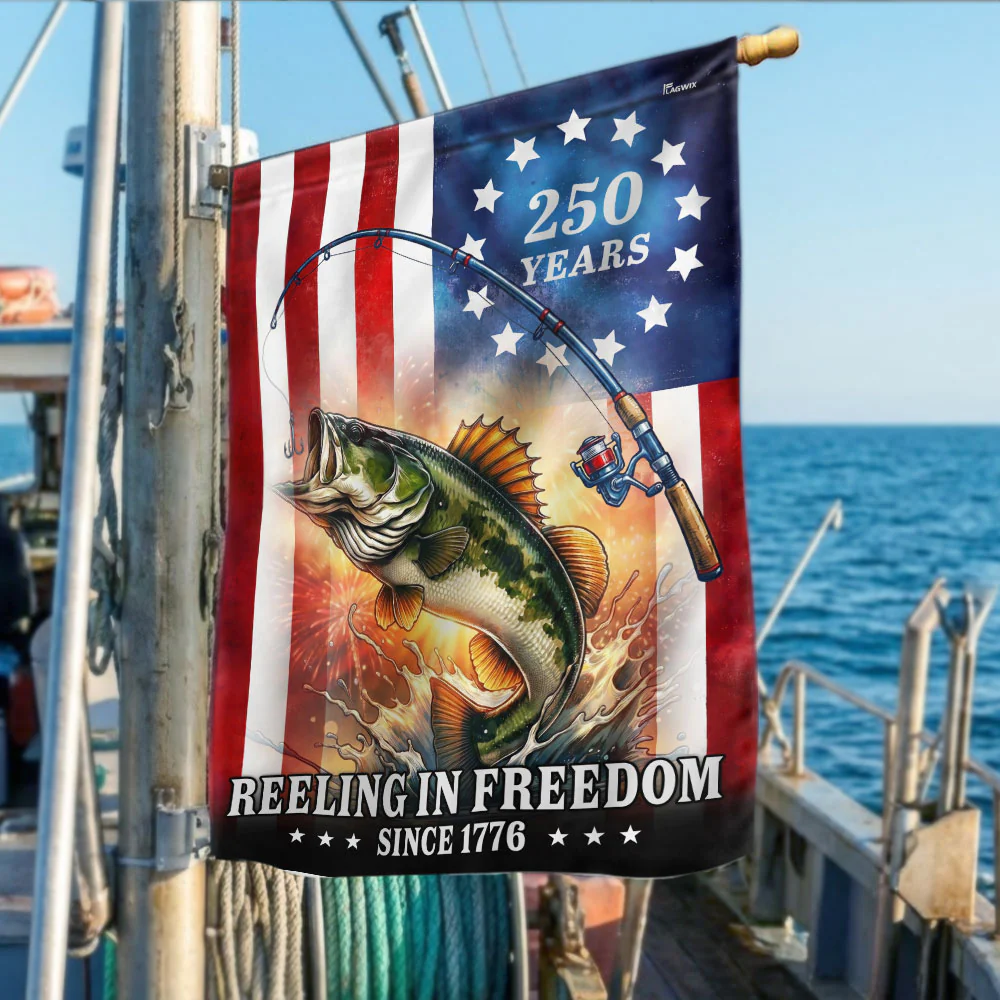 Bass Fish Flag, 250 years Reeling in Freedom US Flag