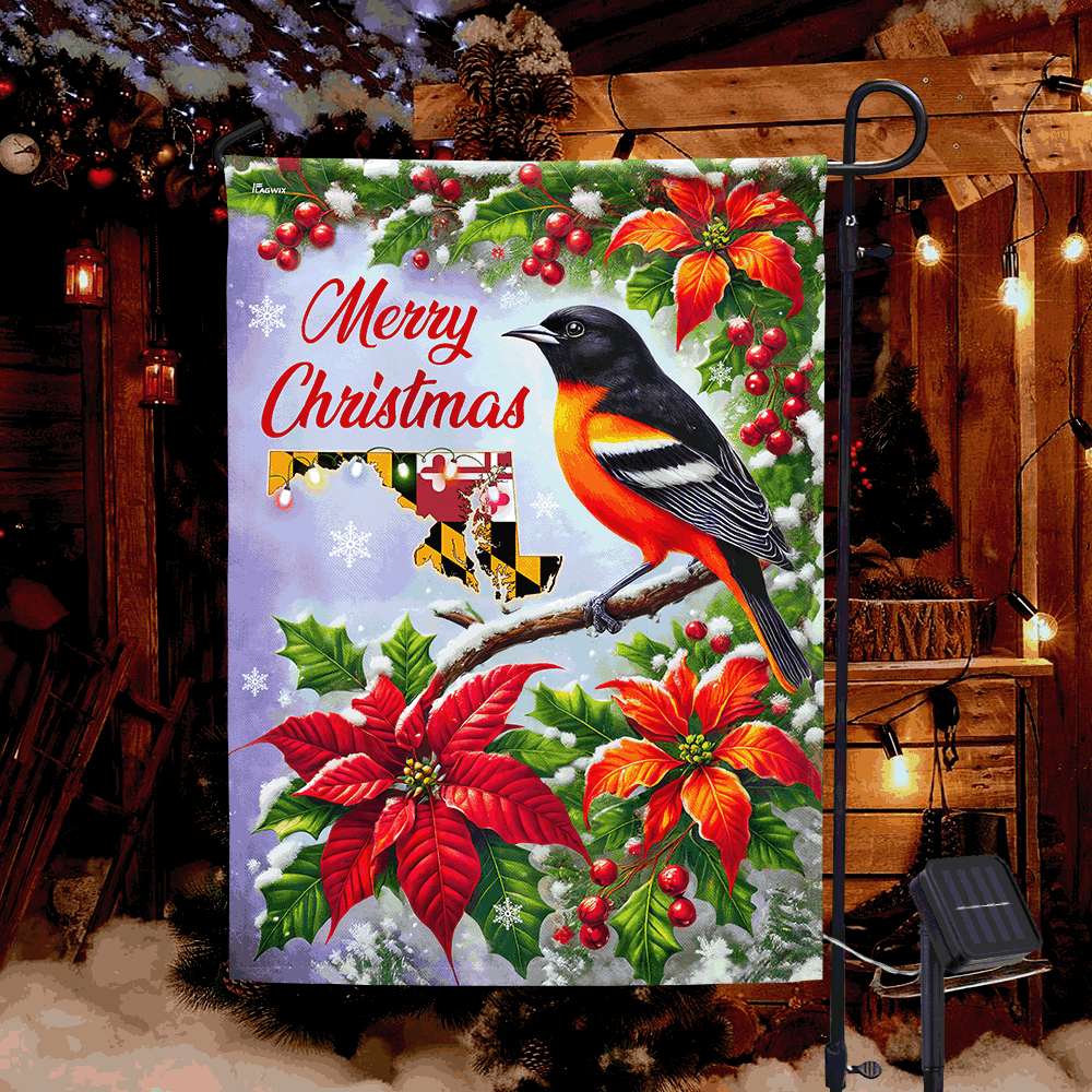 Maryland Christmas Baltimore Oriole Solar LED Garden Flag