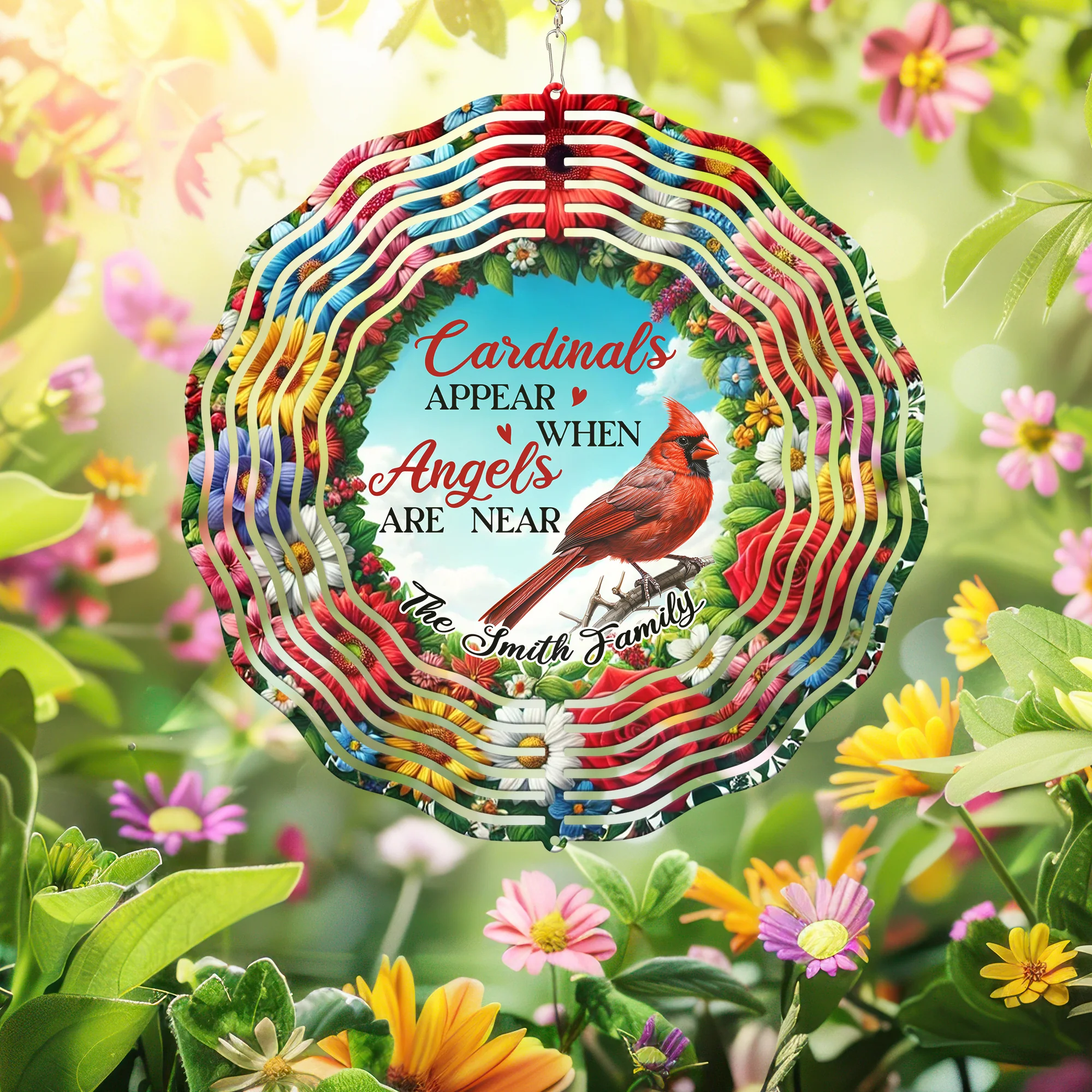 Personalized Cardinal Spring Flowers Wind Spinner Cardinals Appear When Angels Are Near