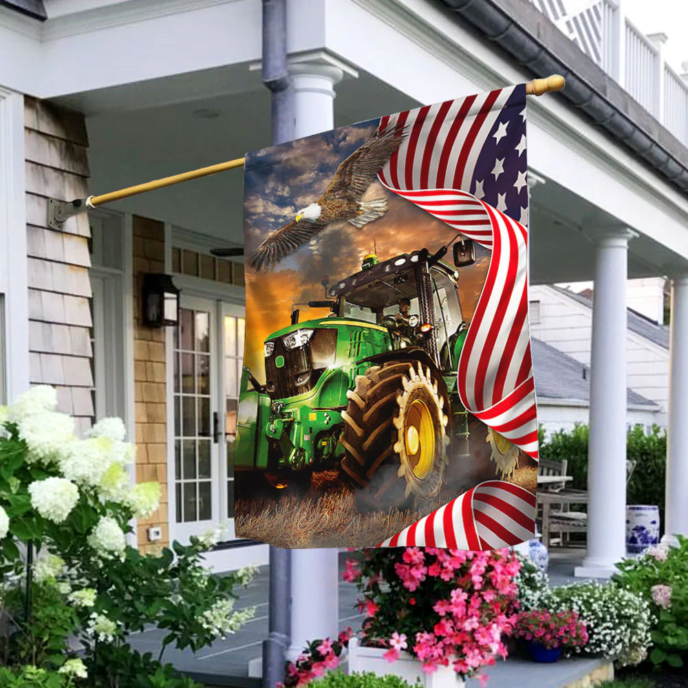 Green Tractor American Flag, Farm Flag