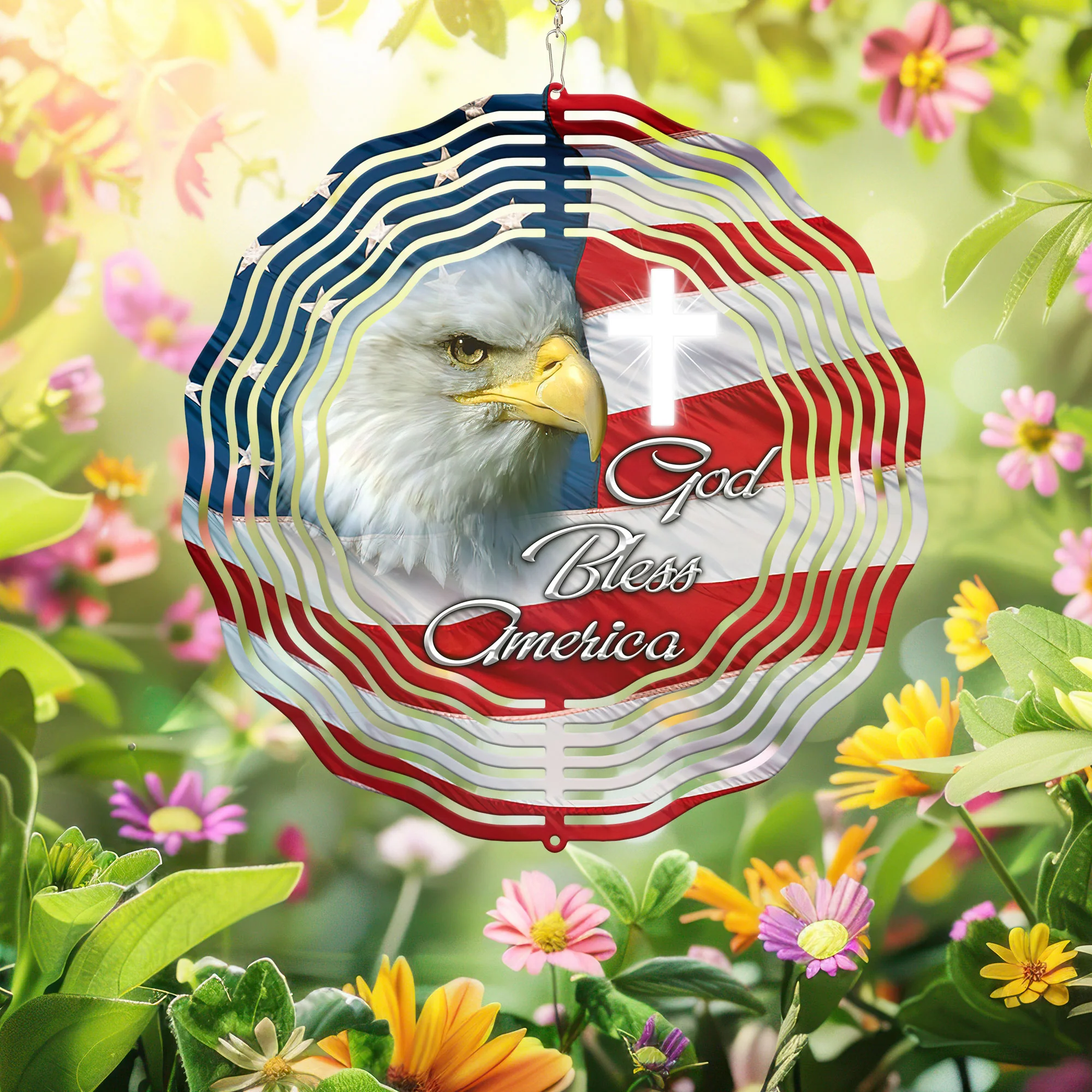 Patriotic Eagle God Bless America Wind Spinner