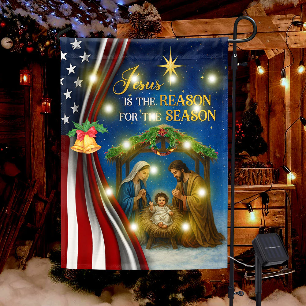 Jesus Christmas Flag | Jesus Is The Reason For The Season Solar Led Flag