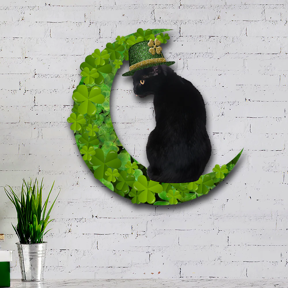 Black Cat On The Moon Hanging Metal Sign, Irish Saint Patrick's Day
