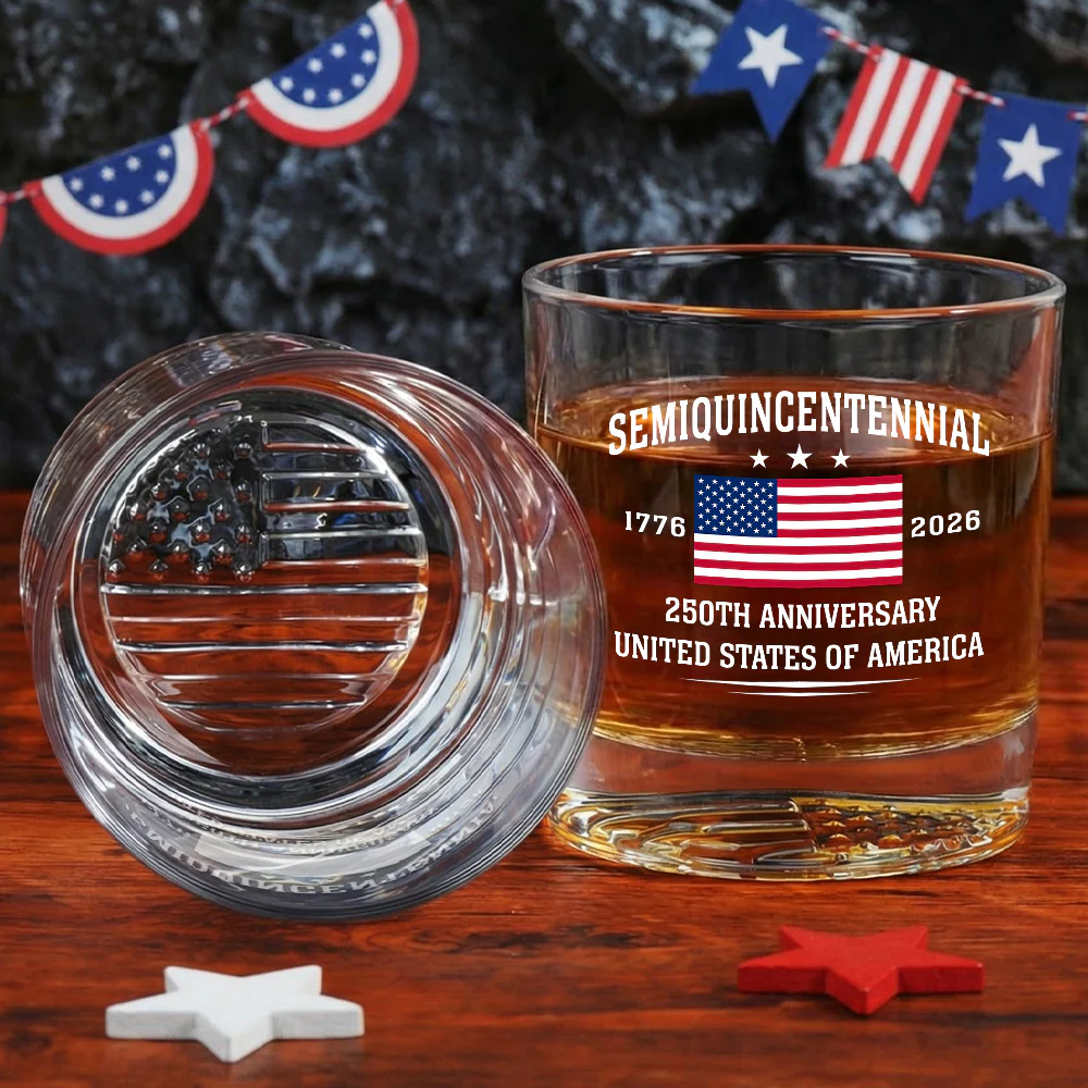 America 250th Anniversary USA Flag Printed Whiskey Glass for Patriotic Gifting