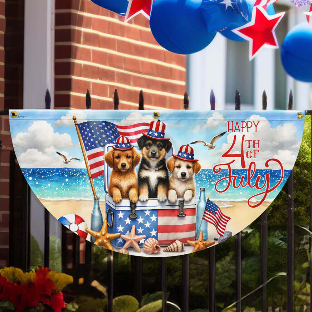 Bimipi American Flag - Happy 4th of july Patriotic Dogs American Non-Pleated Fan Flag