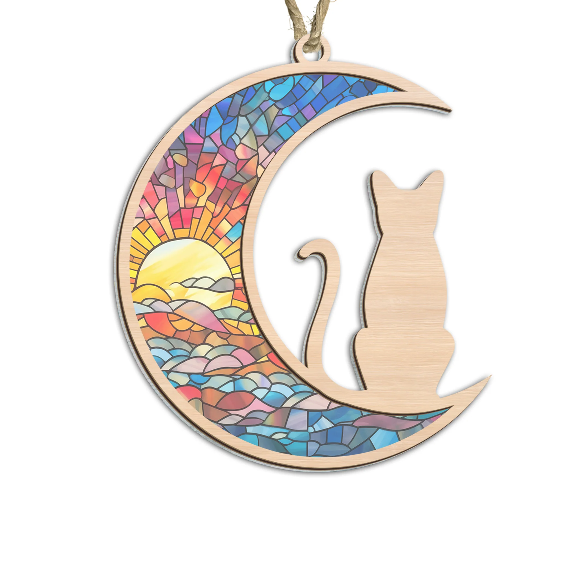 Christmas Ornament, Cat On The Moon Suncatcher Ornament