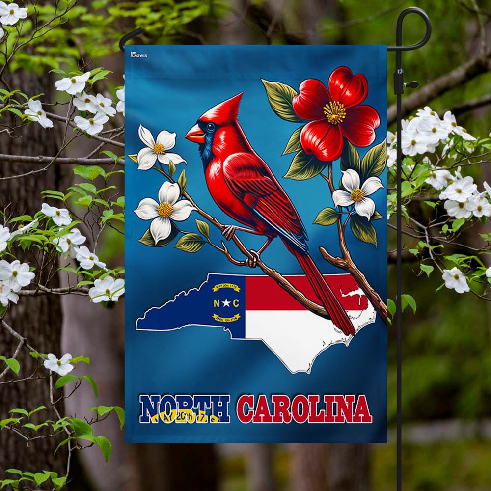 Bimipi North Carolina State Cardinal and Dogwood Flowers Flag