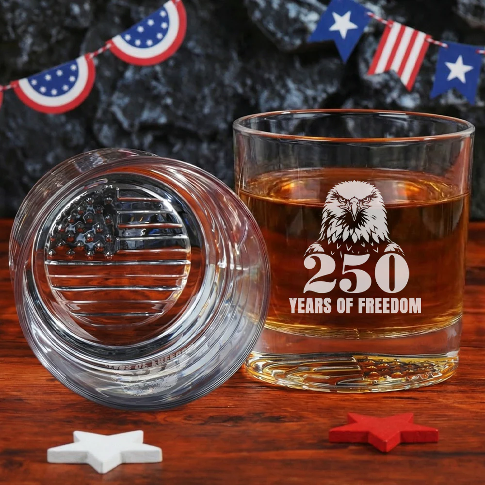 250 Years of Freedom American Engraved Whiskey Glass Patriotic Gift