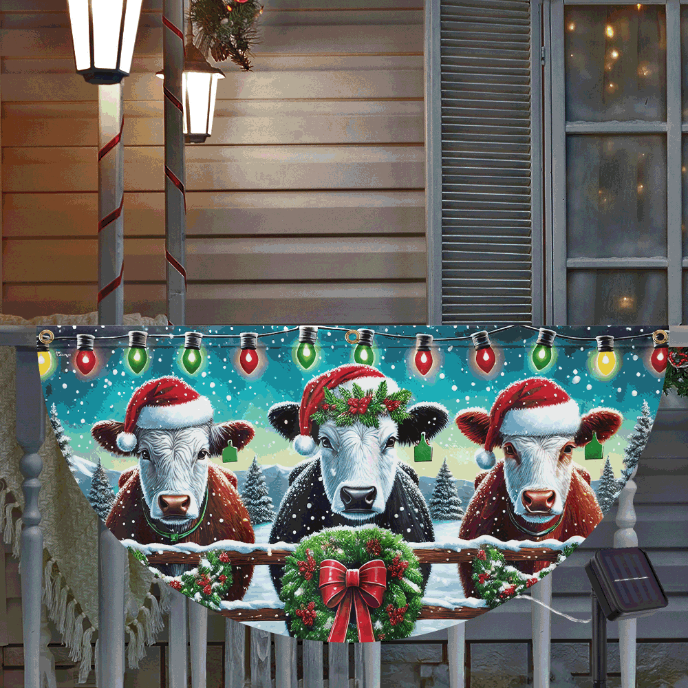 Cow Cattle Farm Christmas Solar Led Fan Flag