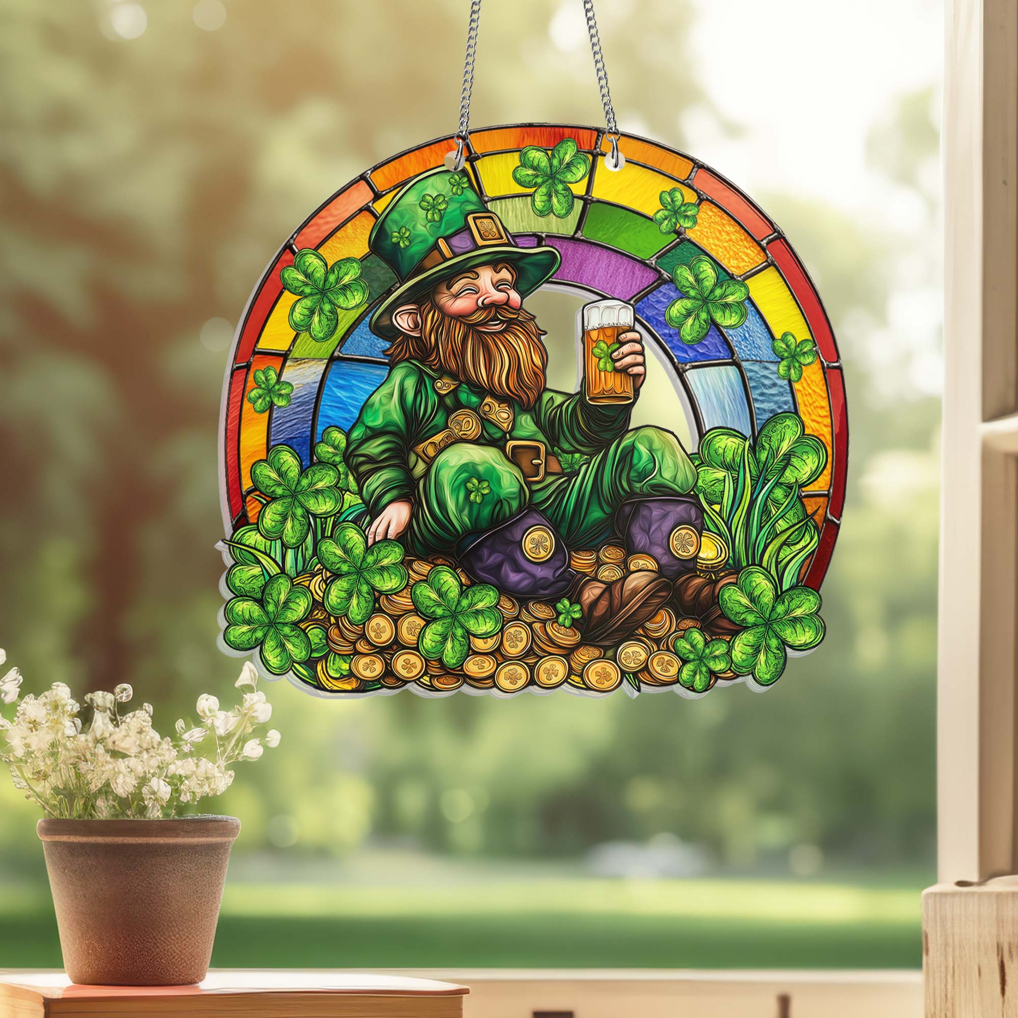 St. Patrick's Day Irish Rainbow Leprechaun Acrylic Suncatcher Hanging
