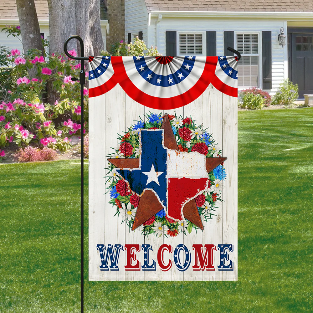 Star Texas Map Welcome Flag