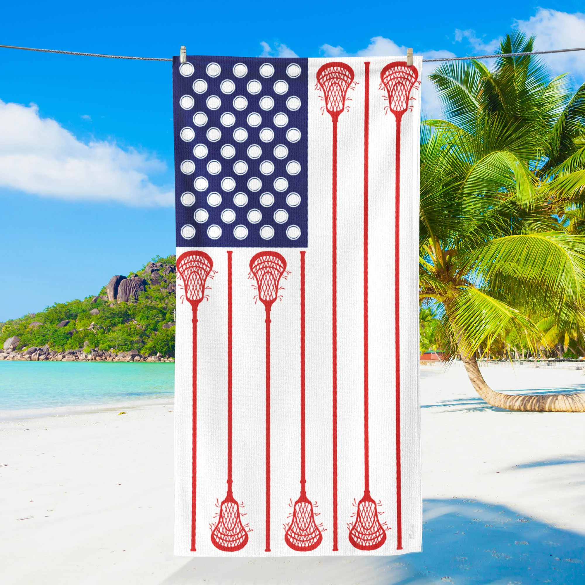 Lacrosse American USA Flag Beach Towel Player Sport Game