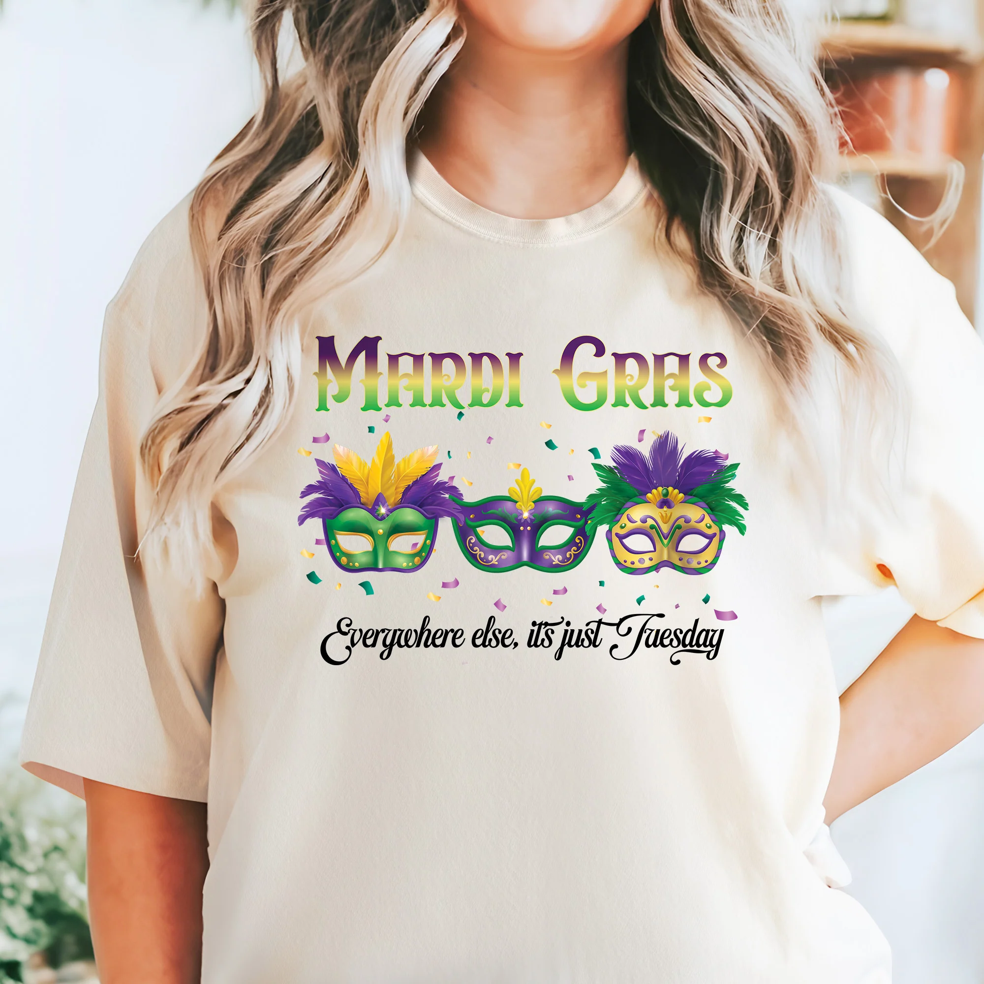 Happy Mardi Gras Comfort Color T-Shirt, Laissez Les Bons Temps Rouler