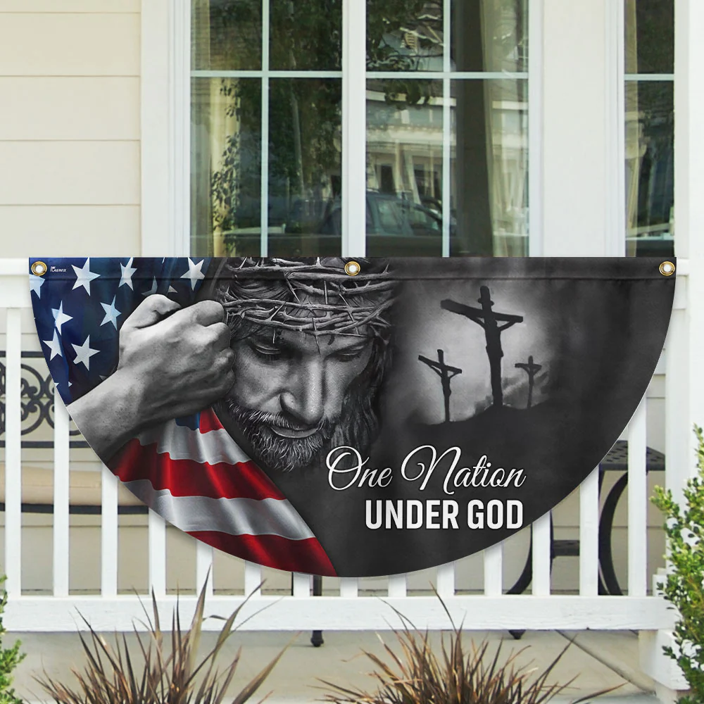 Jesus Flag One Nation Under God American Patriot Non-Pleated Fan Flag TRL06FLv5