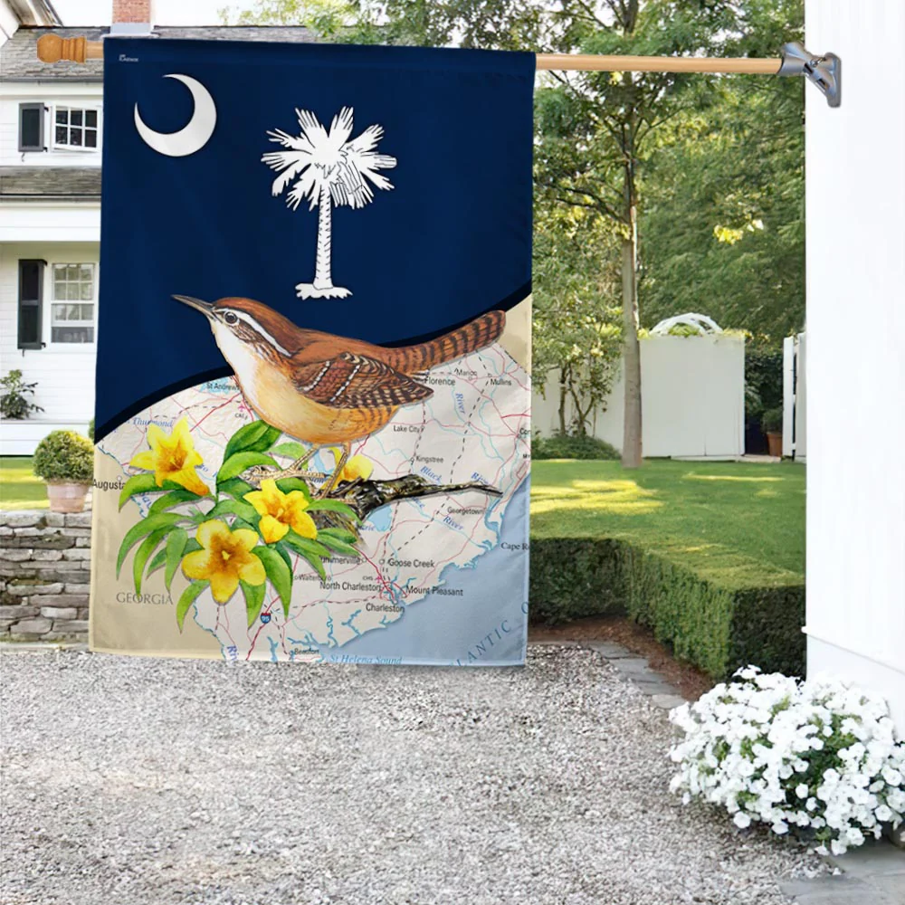Carolina Wren with Yellow Jessamine, South Carolina Flag
