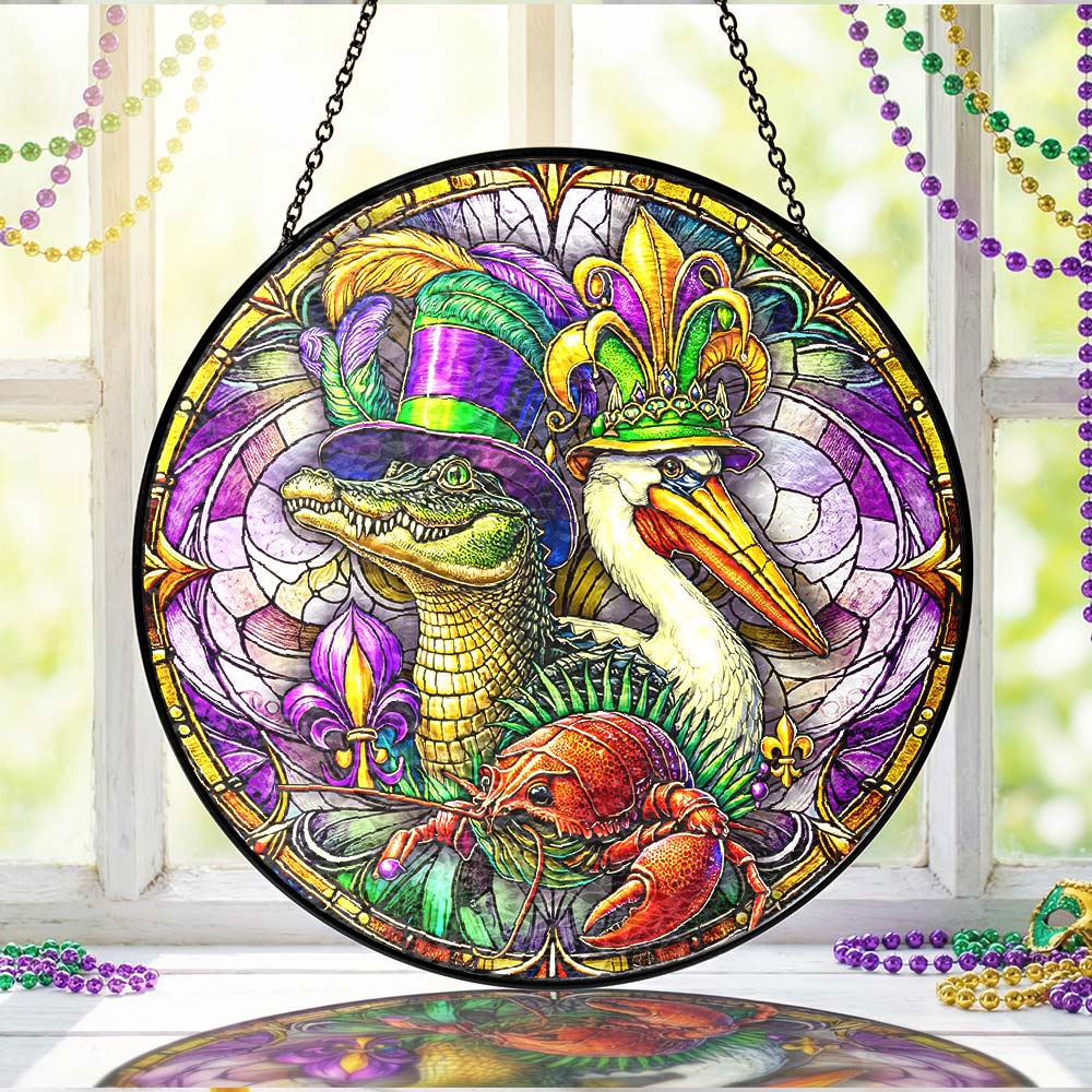 Mardi Gras Suncatcher, Alligator Pelican and Crawfish Gift Decor