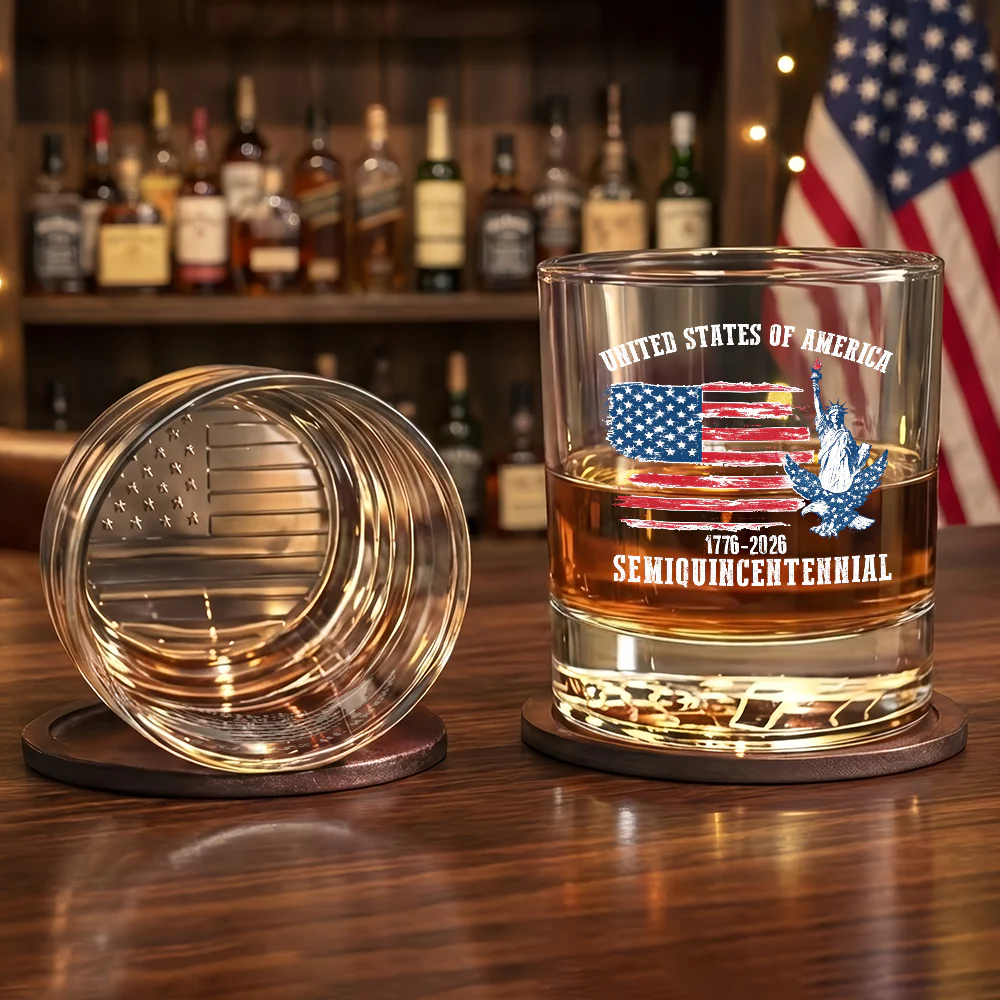 250th Anniversary of America Printed Whiskey Glass with Patriotic Gift Box