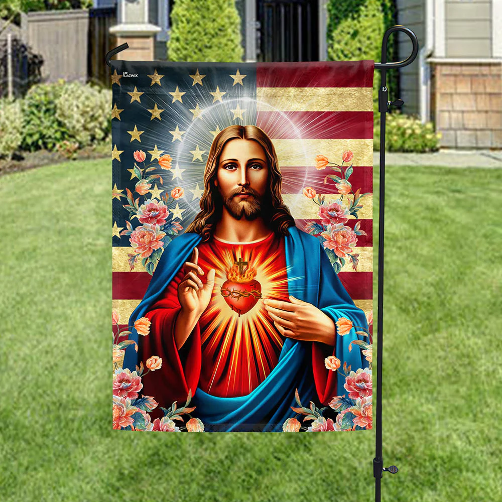 Bimipi American Flag - The Sacred Heart Of Jesus American Flag