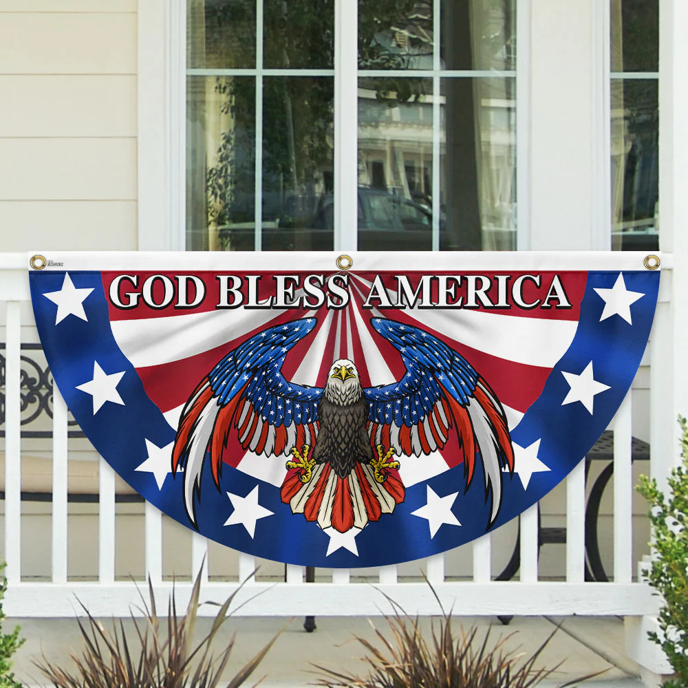 God Bless America Patriotic Eagle Non-Pleated Fan Flag