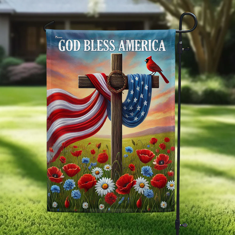 Bimipi American Flag - Christian Cross Independence Day God Bless America Flag