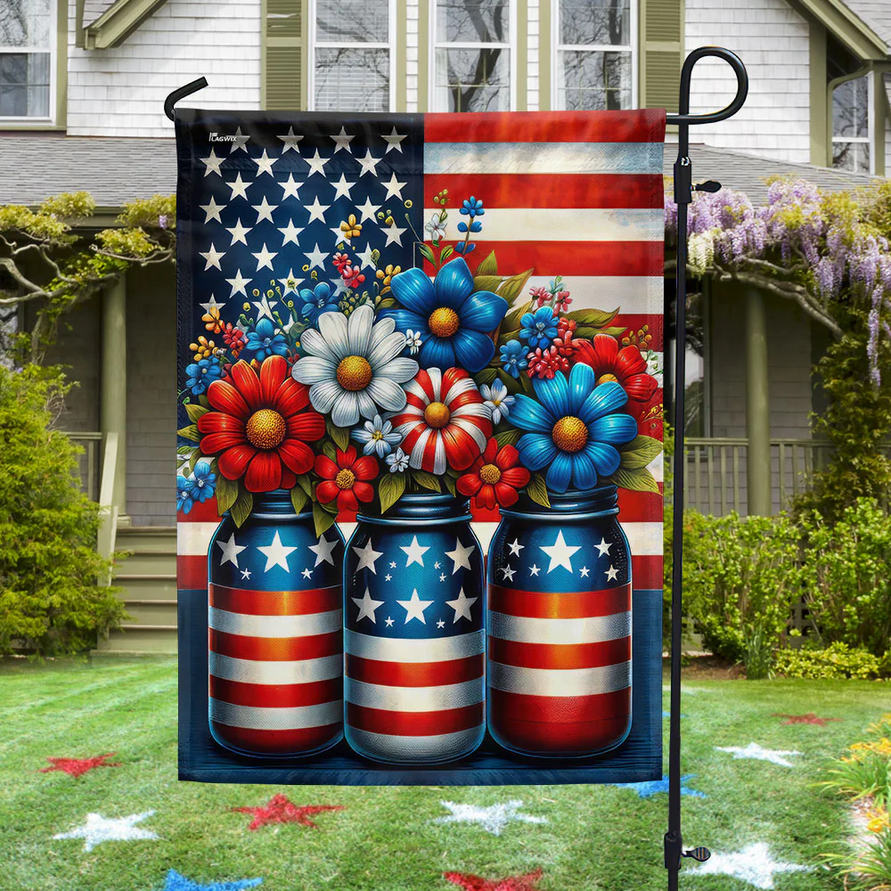 American Flag | 4th Of july Flower Jar Flag for Outdoor Decor
