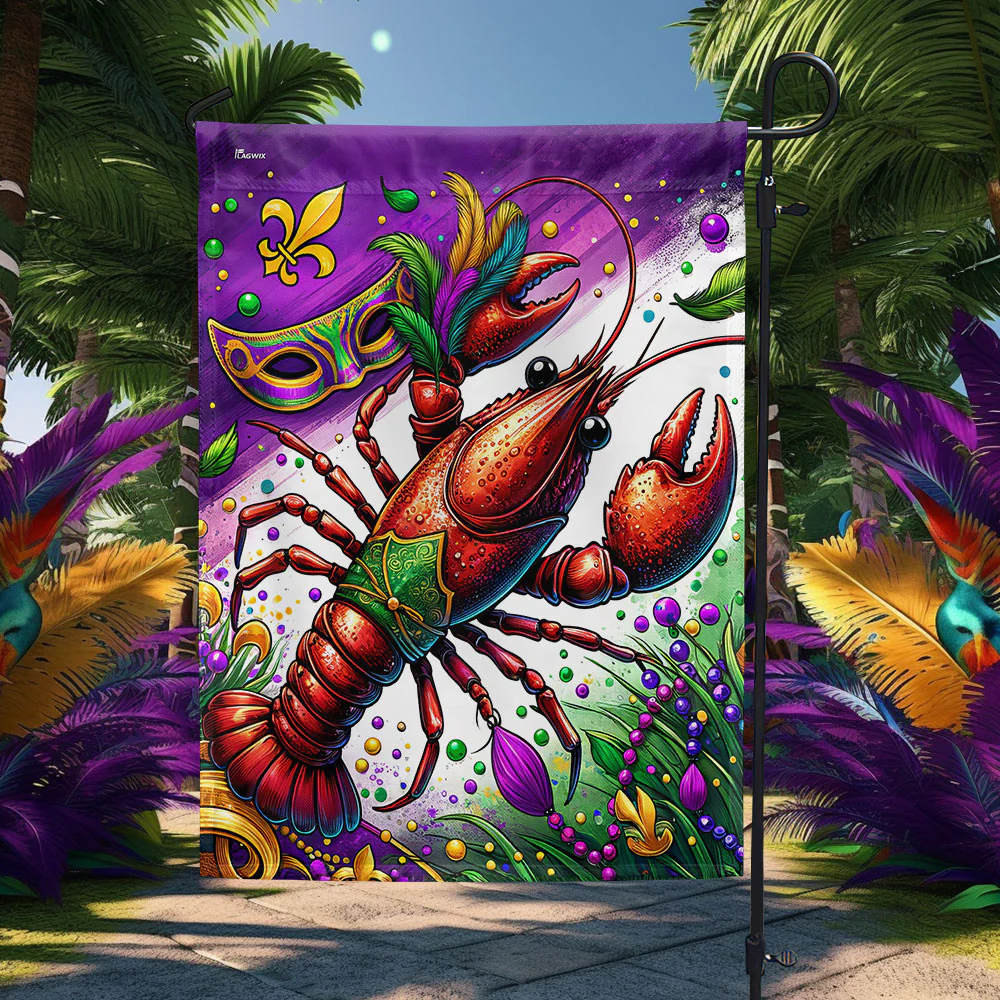 Mardi Gras Crawfish Flag, Fat Tuesday Carnival Home Decor