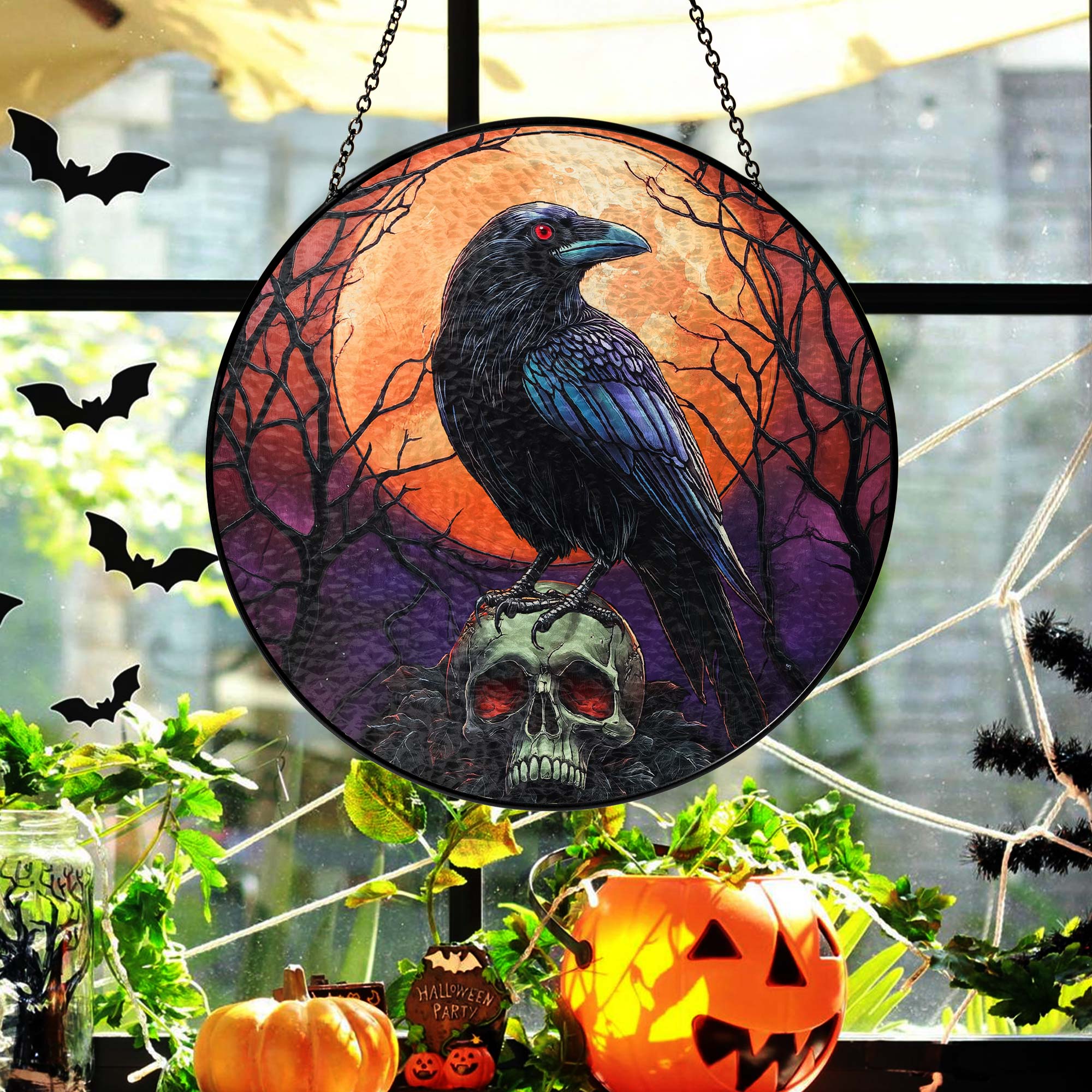 Halloween Black Raven Stained Glass Suncatcher