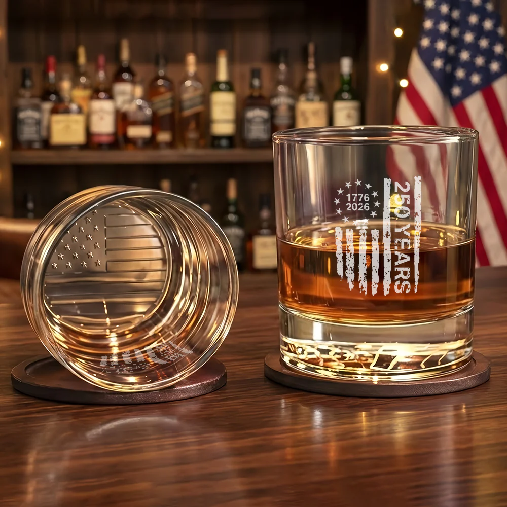 250 Years of Freedom Betsy Ross 1776 2026 Engraved Whiskey Glass