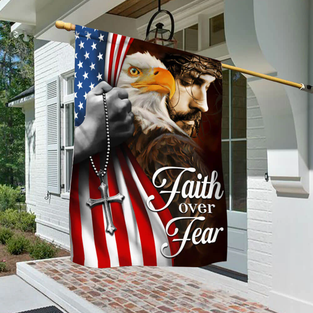 Bimipi American Flag - Faith Over Fear, Jesus Christ American Eagle Flag