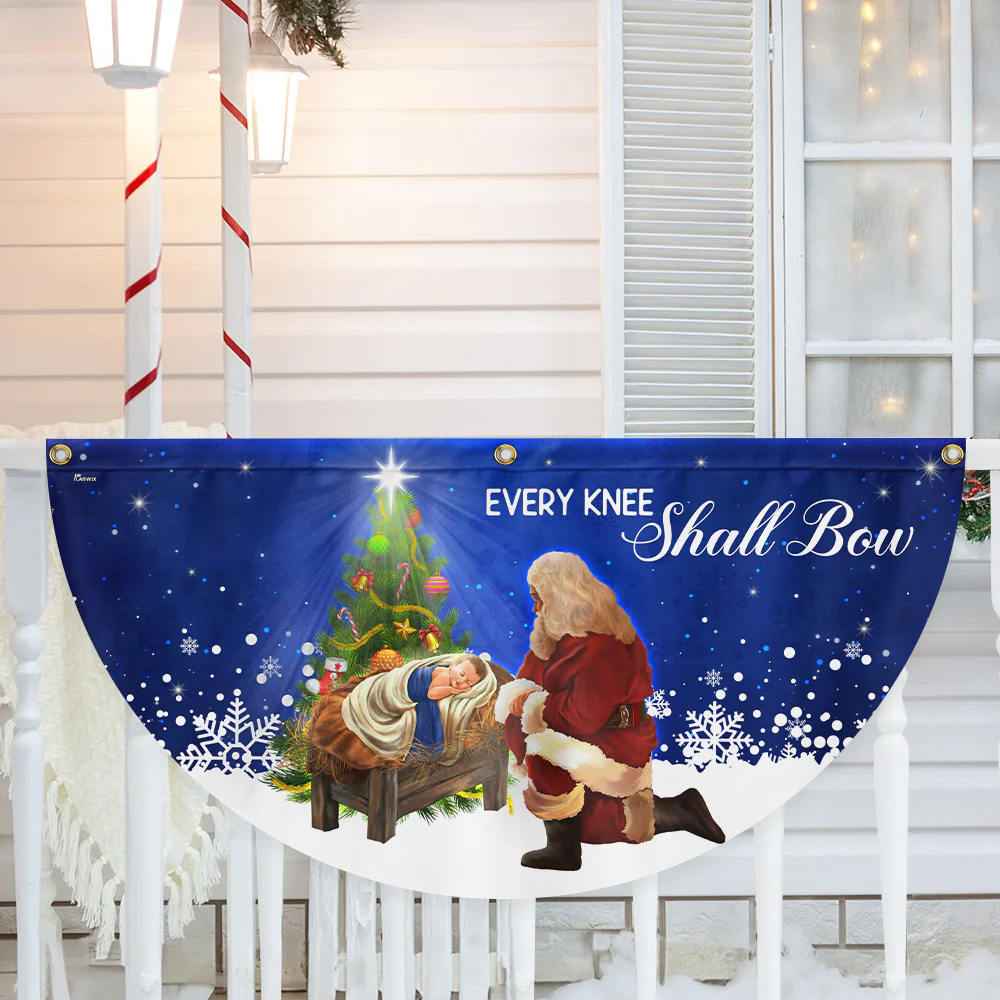 Santa Claus Christmas Baby Jesus Every Knee Shall Bow Non-Pleated Fan Flag