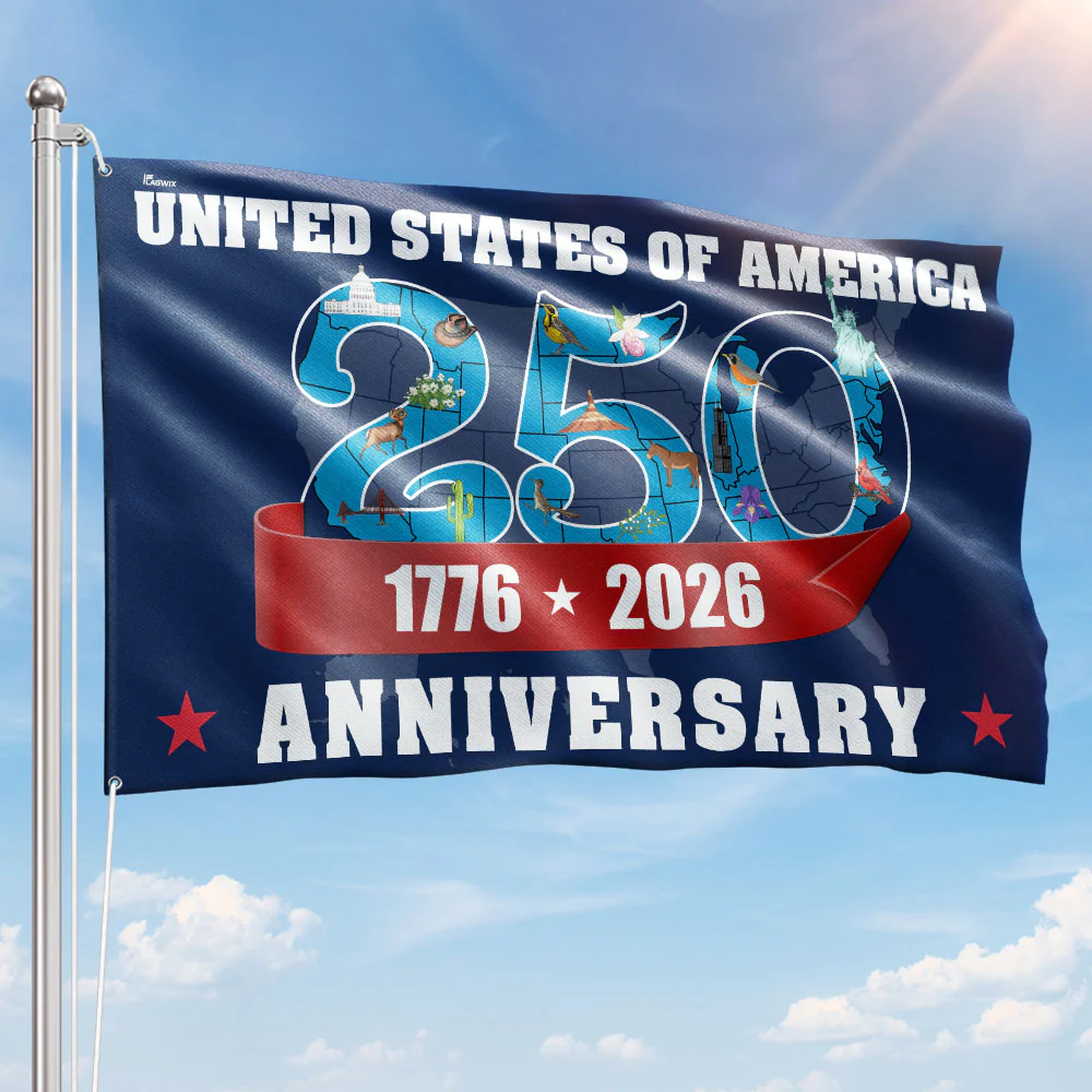 America 250th Anniversary Flag, Patriotic 1776 2026 USA Map Grommet Flag