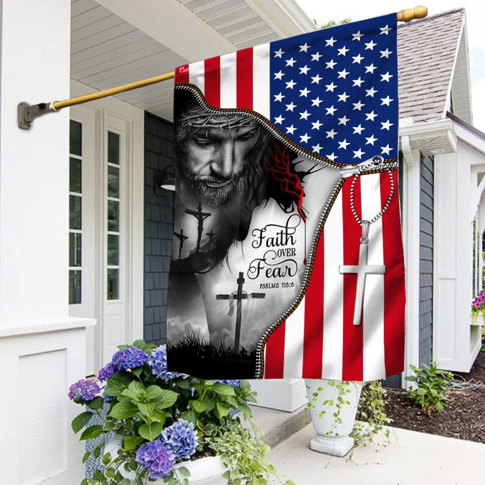 Faith Over Fear. Jesus Under American Flag