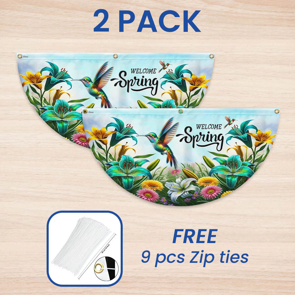 Welcome Spring Hummingbird Non-Pleated Fan Flag