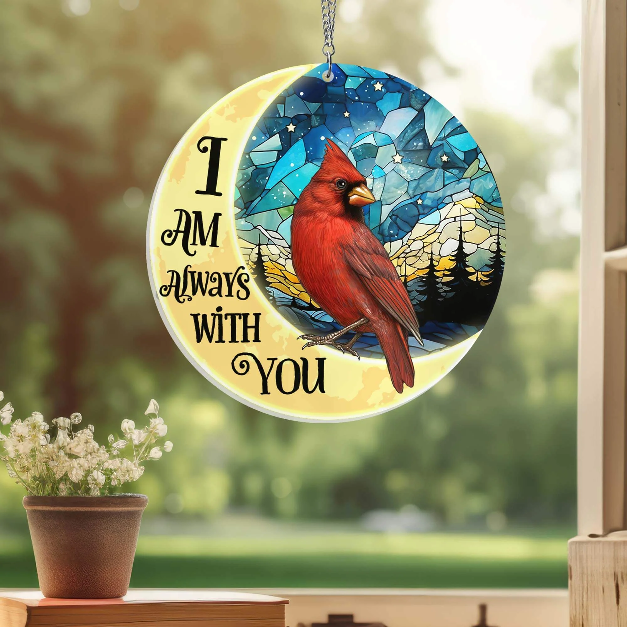 Christmas Cardinal Moon Always With You Memorial Cardinal Suncatcher Acrylic Hanging