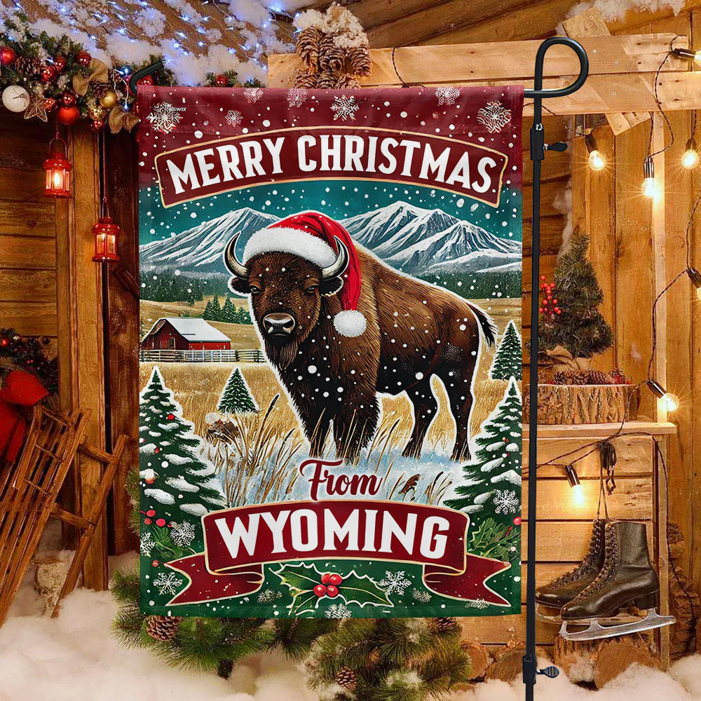 Wyoming Christmas Bison Flag