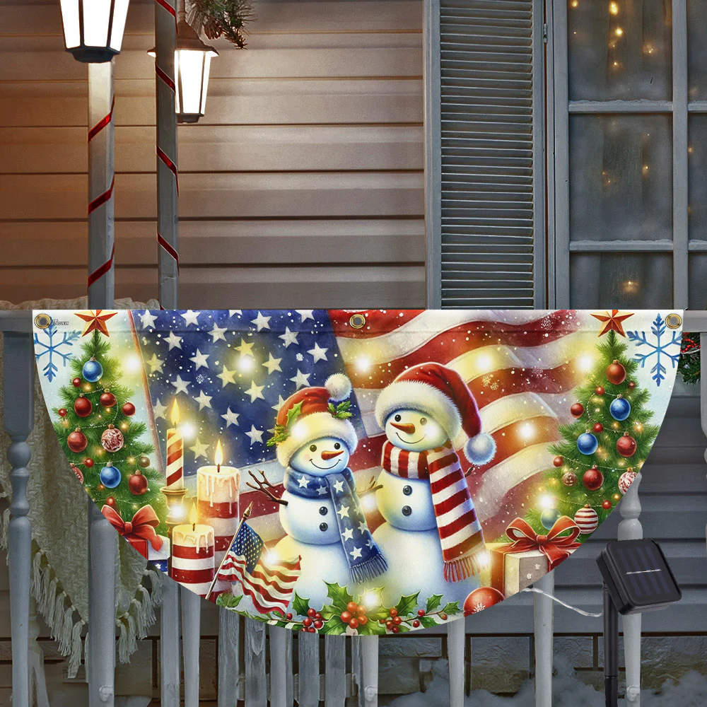 Snowman Merry Christmas American Solar LED Fan Flag