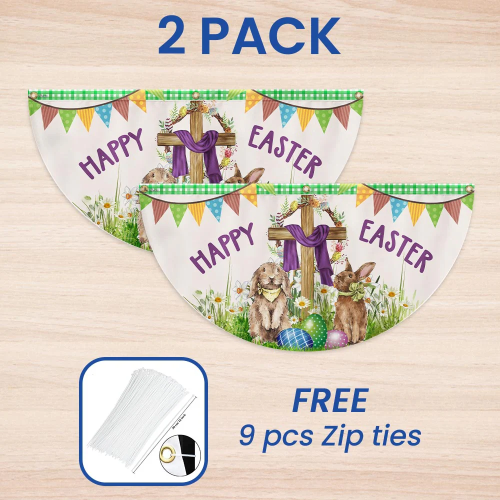 Happy Easter, Christian Cross, Bunny Easter Eggs Non-Pleated Fan Flag TPT1640FLv1