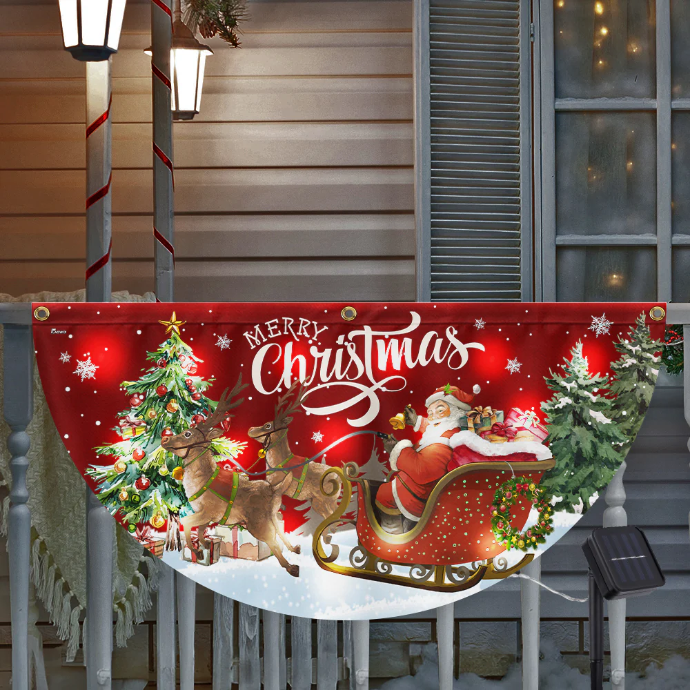 Merry Christmas Santa Claus with Sleigh and Reindeer Christmas Solar Led Fan Flag