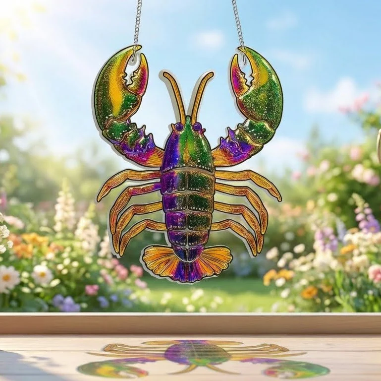 Mardi Gras Crawfish Louisiana Suncatcher Acrylic Hanging Sign