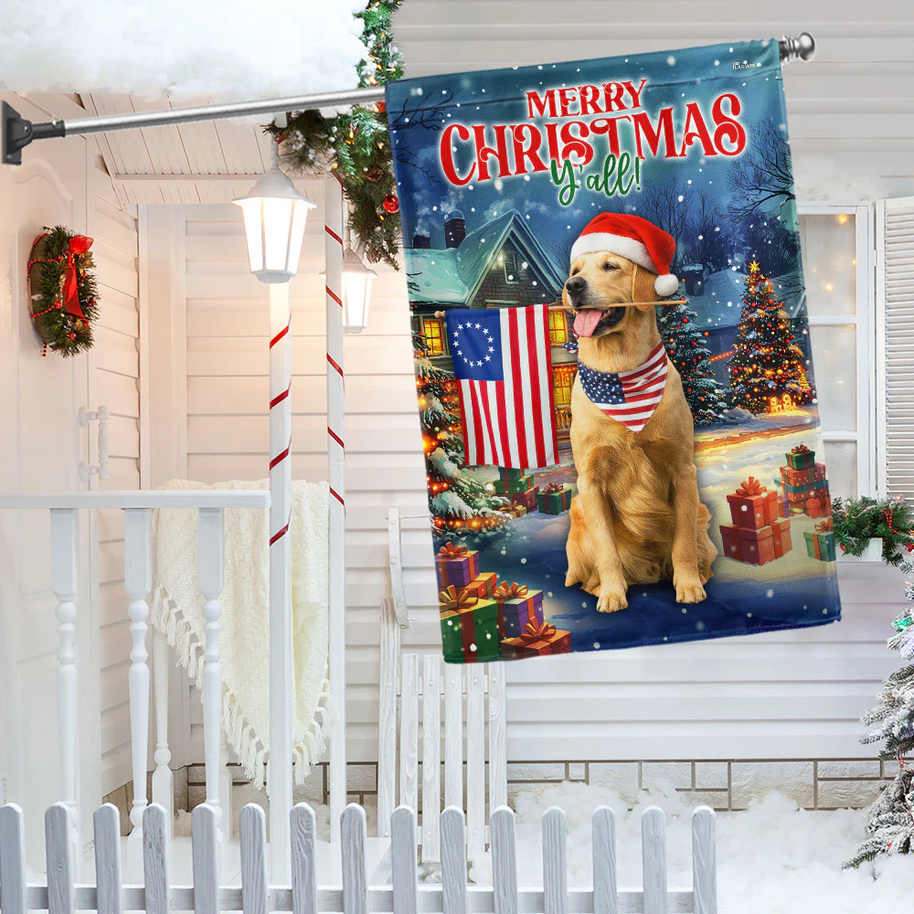 Patriotic Golden Retriever Christmas Flag | Betsy Ross American Flag Decor