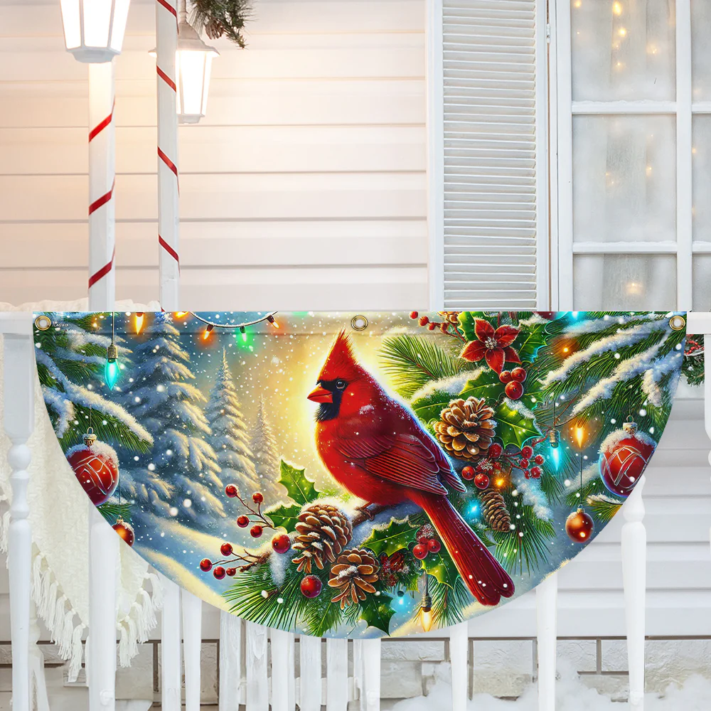 Cardinal Winter Christmas Non-Pleated Fan Flag